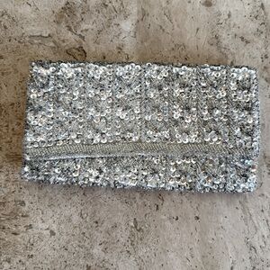 RICHERE Vintage Beaded and Sequined Silver Clutch